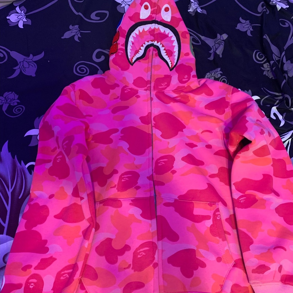 Pink bape zip up hoodie
